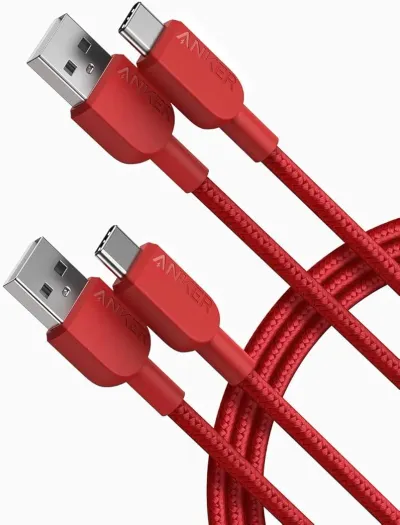 Anker USB A to USB C Cable, Charger Cord (2 Pack, 6FT), for iPhone 17 Series,Samsung Galaxy Note 10/S10+ S10, LG V30 (Red)