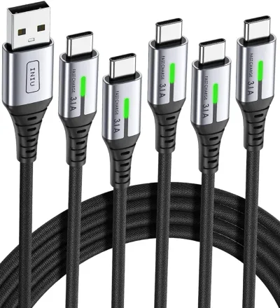 INIU USB to C Cable Fast Charging, [5 Packs, 1.6FT+3.3FT2+6.6FT2] 3.1A Type C Cords, Nylon USB-C Phone Charger Cables for iPhone 16, Samsung S21, Google, Kid, Airplane, Business, Car