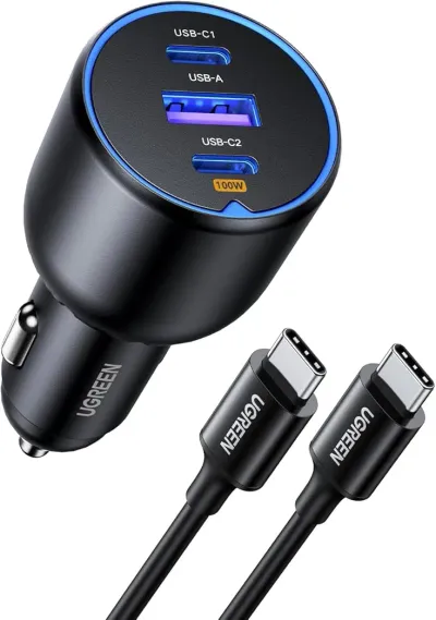 UGREEN 130W USB C Car Charger, PD 100W +PD 30W Type C Car Charger Adapter Compatible with iPhone 17/17 Air/17 Pro/17 Pro Max/16/15/14/13/12 Series, Galaxy S24 S23 Ultra, iPad, MacBook, and More