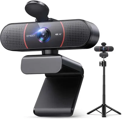 EMEET C960 4K Webcam with Tripod, 4K UHD Sony Sensor, 3 Adjustable Height Mini Tripod w/Privacy Cover, PDAF Auto Focus, Dual Noise-Cancelling Mics, Auto Light Correction, Perfect for Online Meetings