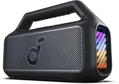 Soundcore Boom 2 by Anker, Outdoor Speaker, 80W, Subwoofer, BassUp 2.0, 24H Playtime, IPX7 Waterproof, Floatable, RGB Lights, USB-C, Custom EQ, Bluetooth 5.3, Portable for Camping and Beach - Black