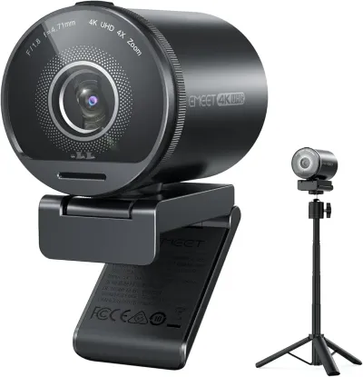 EMEET SmartCam S800-4K Webcam with Tripod for Streaming, Sony 1/2'' Sensor, Supports HDR, PDAF&TOF Dual-autofocus, 1080P@60FPS, Adjustable Heights with 360° Swivel Head, Perfect for Live Streaming