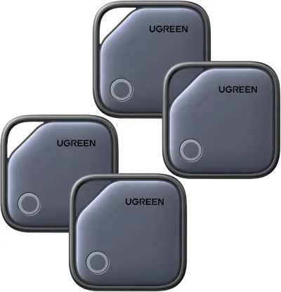 UGREEN FineTrack Air Tracker Tags (iOS Only) 4 Pack, 2-Year Replaceable Battery Bluetooth Tracker Compatible with Apple Find My, Item Finder Smart Tag for Keys, Luggage - [Apple Find My Certified]