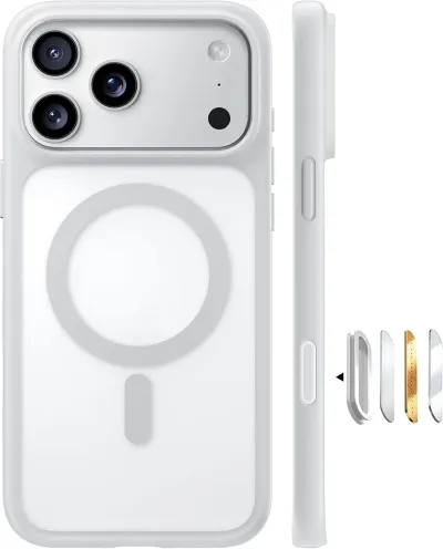 TORRAS Magnetic Shockproof for iPhone 17 Pro Case, Camera Control, Compatible with MagSafe, Military-Grade Protection, Stronger Slim Translucent Phone Case for iPhone 17 Pro, Silver White